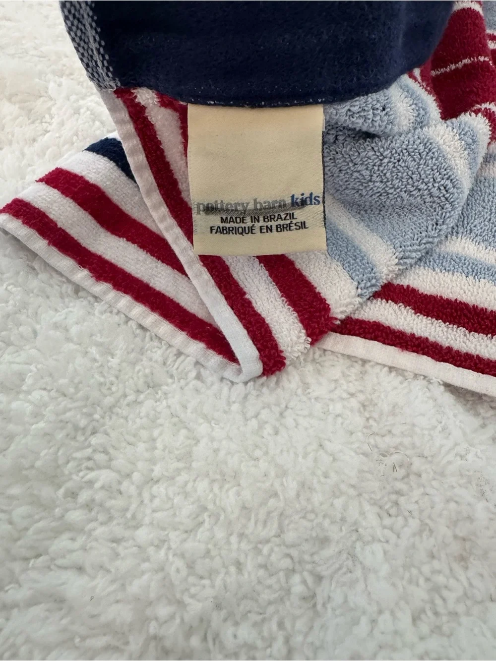 Pottery Barn Kids Red White & Blue Hooded Towel EUC